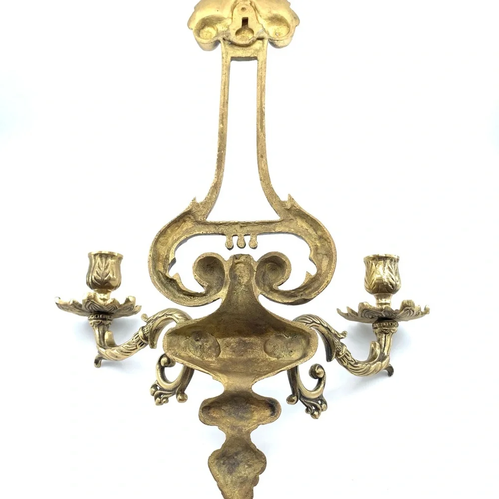 VTG Solid Brass Wall Sconce Double Arm Candle Holder Classic French Deco Style - Picture 2 of 11
